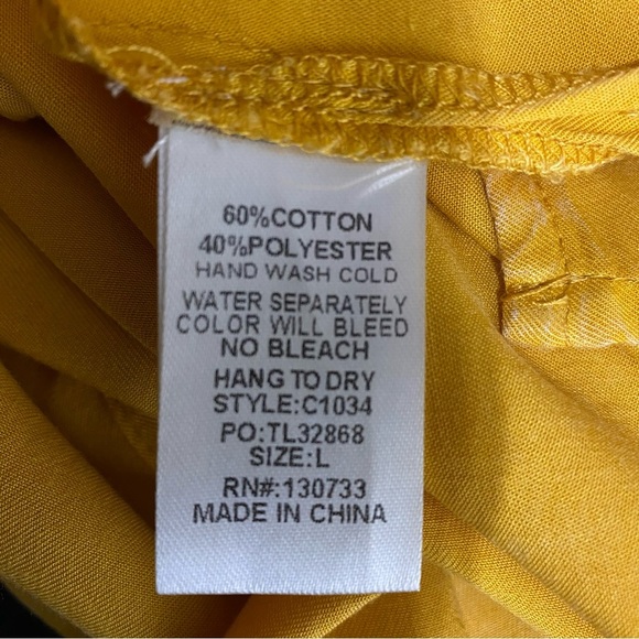 Umgee Mustard Yellow Ruffle, Pom Trim Edge Cold Shoulder Blouse - Picture 6 of 6